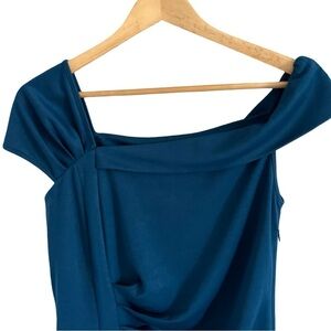 NWT Belle Pogue Women’s Turquoise Off the Shoulder Dress with Pleated Wa…